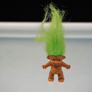 Vintage Mini 1.5 Inch Troll Doll Green Hair And Star Belly